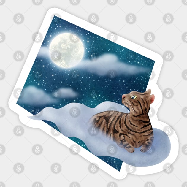 Staring at the moon. (cat sitting on the cloud.) Sticker by CleanRain3675